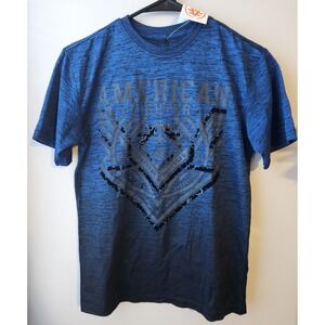 NEW‎ American Fighter Youth M Blue Graphic Tee Raised Flocked Design